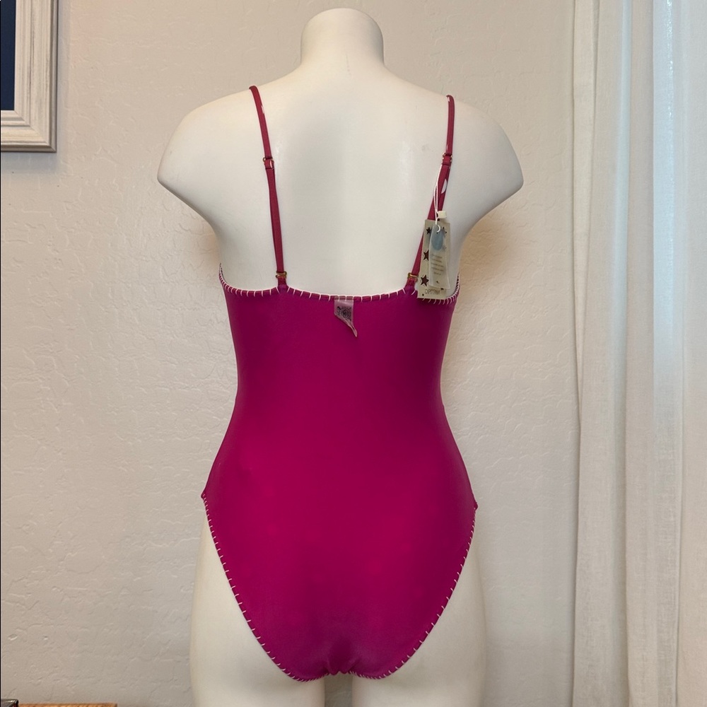 REVERSIBLE- Elegant Polka Dot One-Piece Swimsuit in Red - Picture 5 of 7